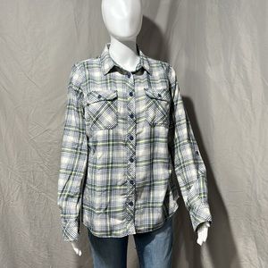 Duluth Trading Womens Flannel Shirt Size Med Plaid Long Sleeve Button Up